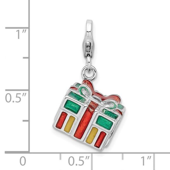Kazi Luxury Sterling Silver RH 3-D Enameled Gift Box w/Lobster Clasp Charm - Picture 4 of 4